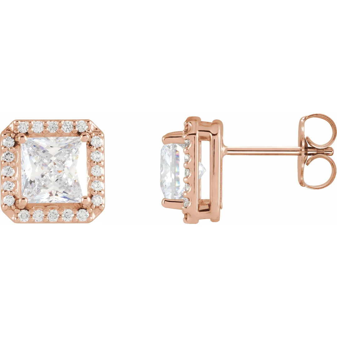 14K Rose Gold Diamond Halo-Style Earrings