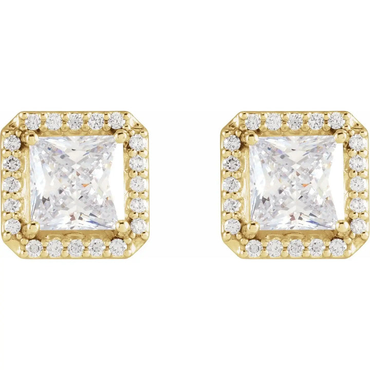 14K Yellow Gold Diamond Halo-Style Earrings