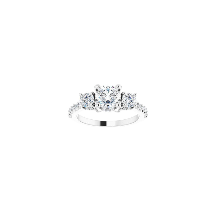 Three-Stone Engagement Ring with Round Side Stones in Platinum
