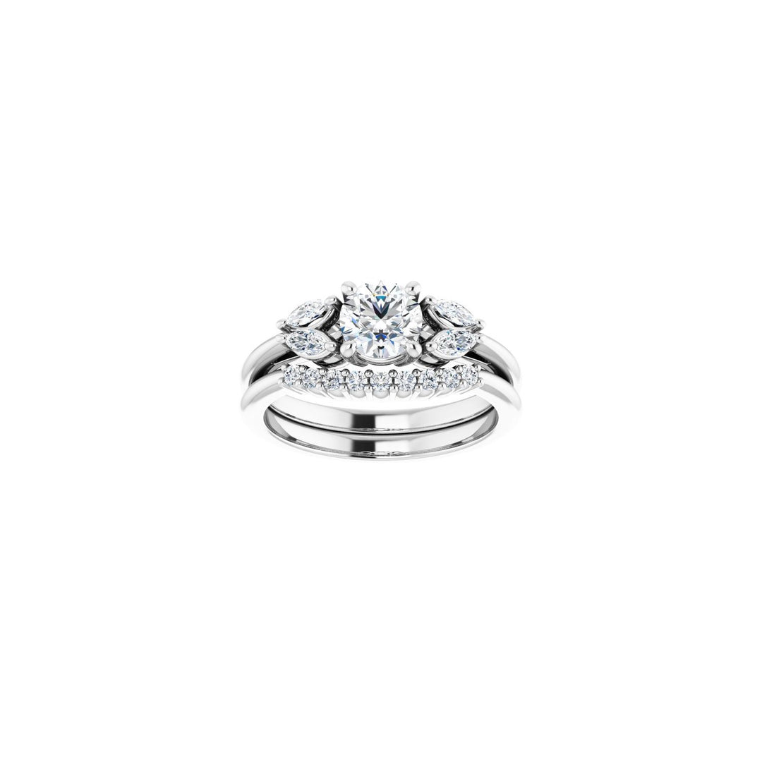 Three Stone Engagement Ring with Marquise Side Stones in Platinum