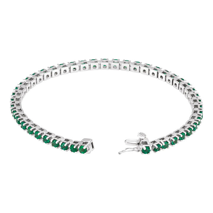 14K White Gold Natural Emerald Line 7" Bracelet