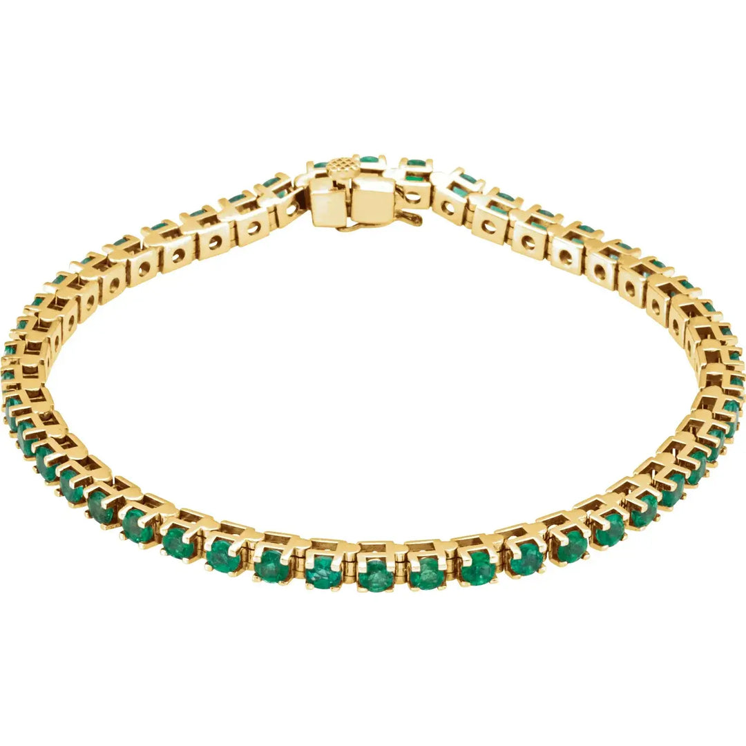 14K Yellow Gold Natural Emerald Line 7" Bracelet