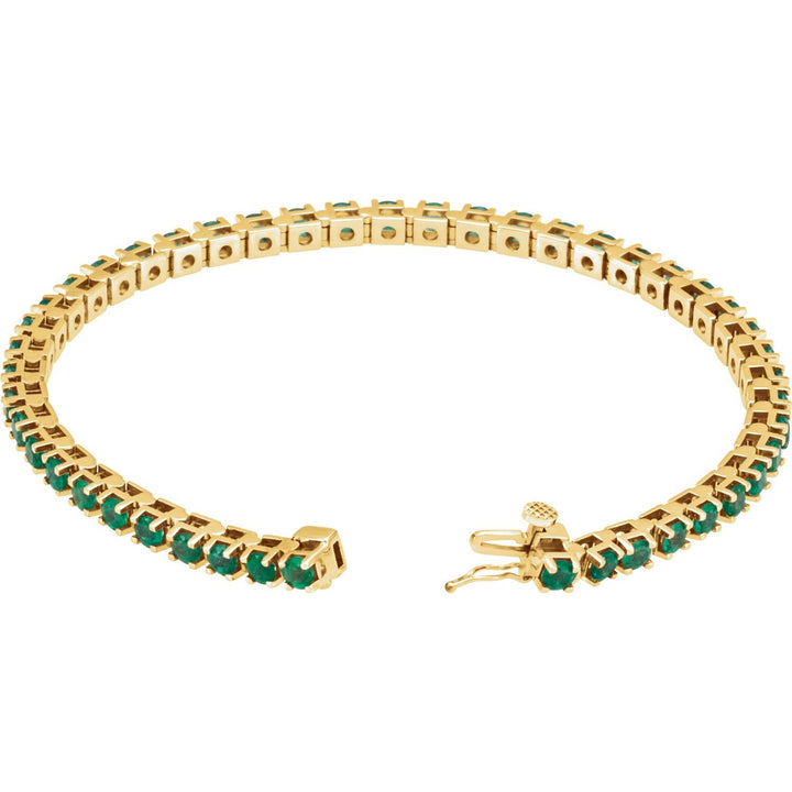 14K Yellow Gold Natural Emerald Line 7" Bracelet