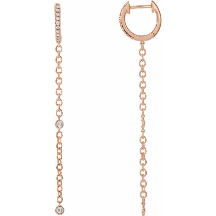14K Rose Gold Diamond Hinged Hoop Chain Earrings