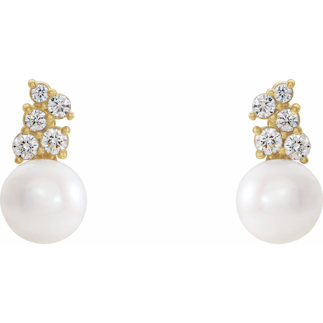 14K Yellow Gold Cultured Freshwater Pearl & Diamond Earrings