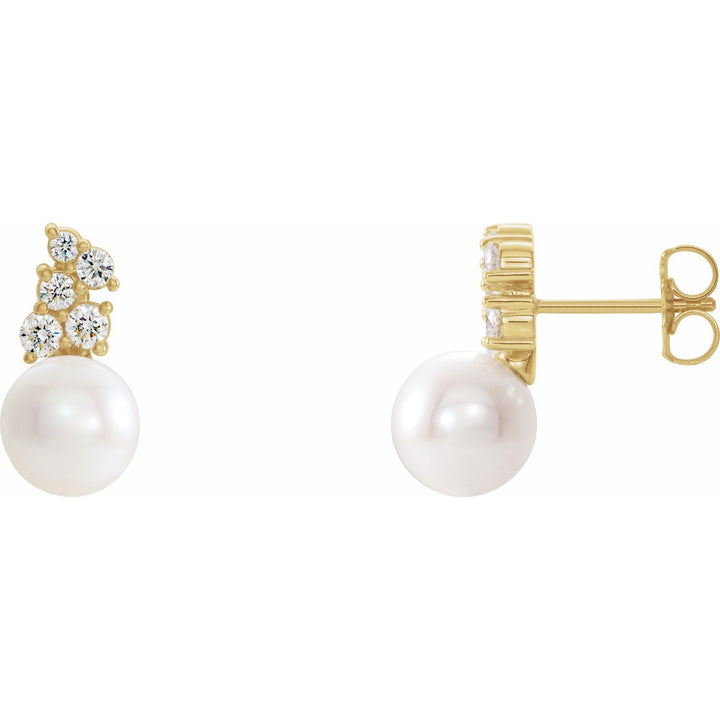 14K Yellow Gold Cultured Freshwater Pearl & Diamond Earrings