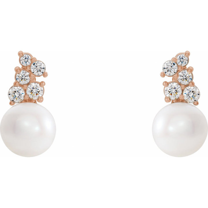 14K Rose Gold Cultured Freshwater Pearl & Diamond Earrings