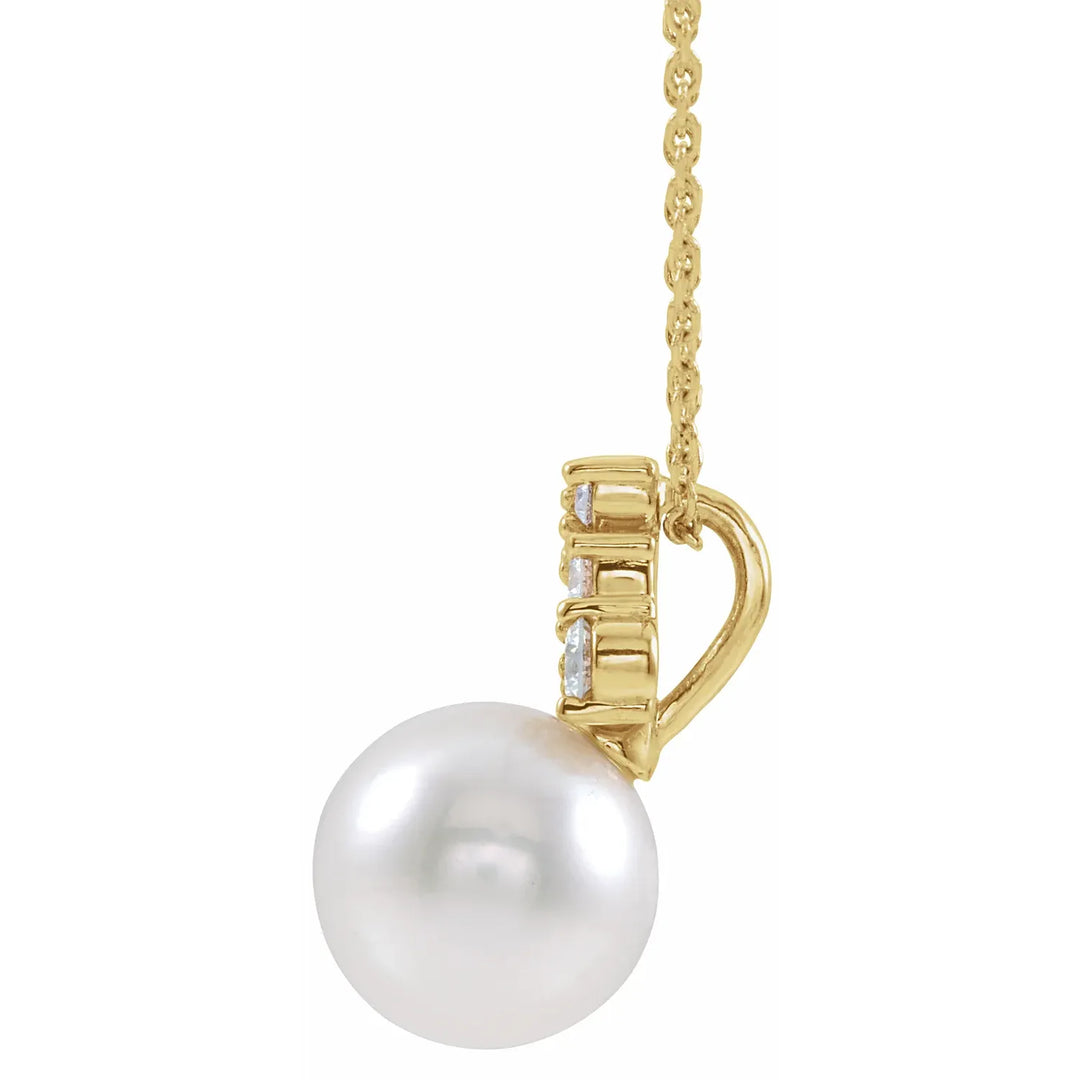 14K Yellow Gold Cultured White Freshwater Pearl & Diamond 16-18" Necklace