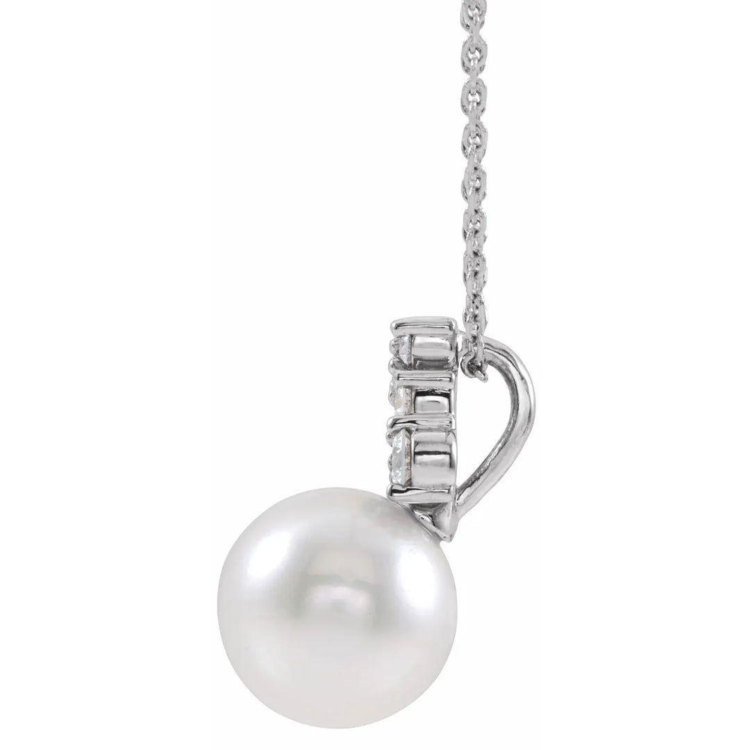 14K White Gold Cultured White Freshwater Pearl & Diamond 16-18" Necklace