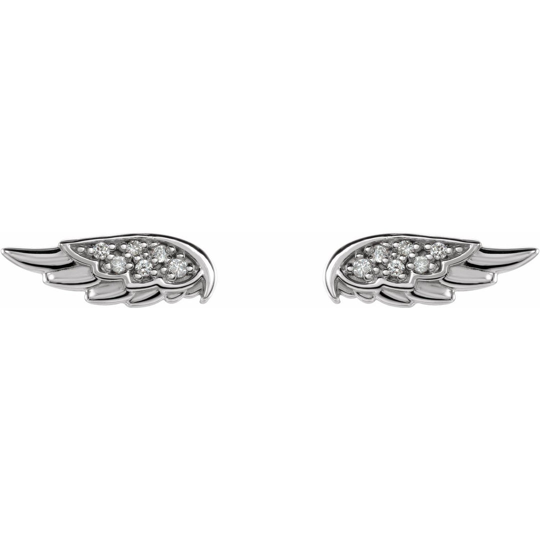 14K White Gold Diamond Angel Wing Earrings