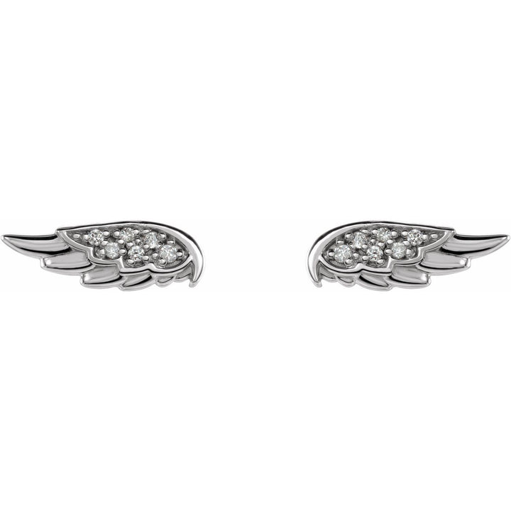 14K White Gold Diamond Angel Wing Earrings