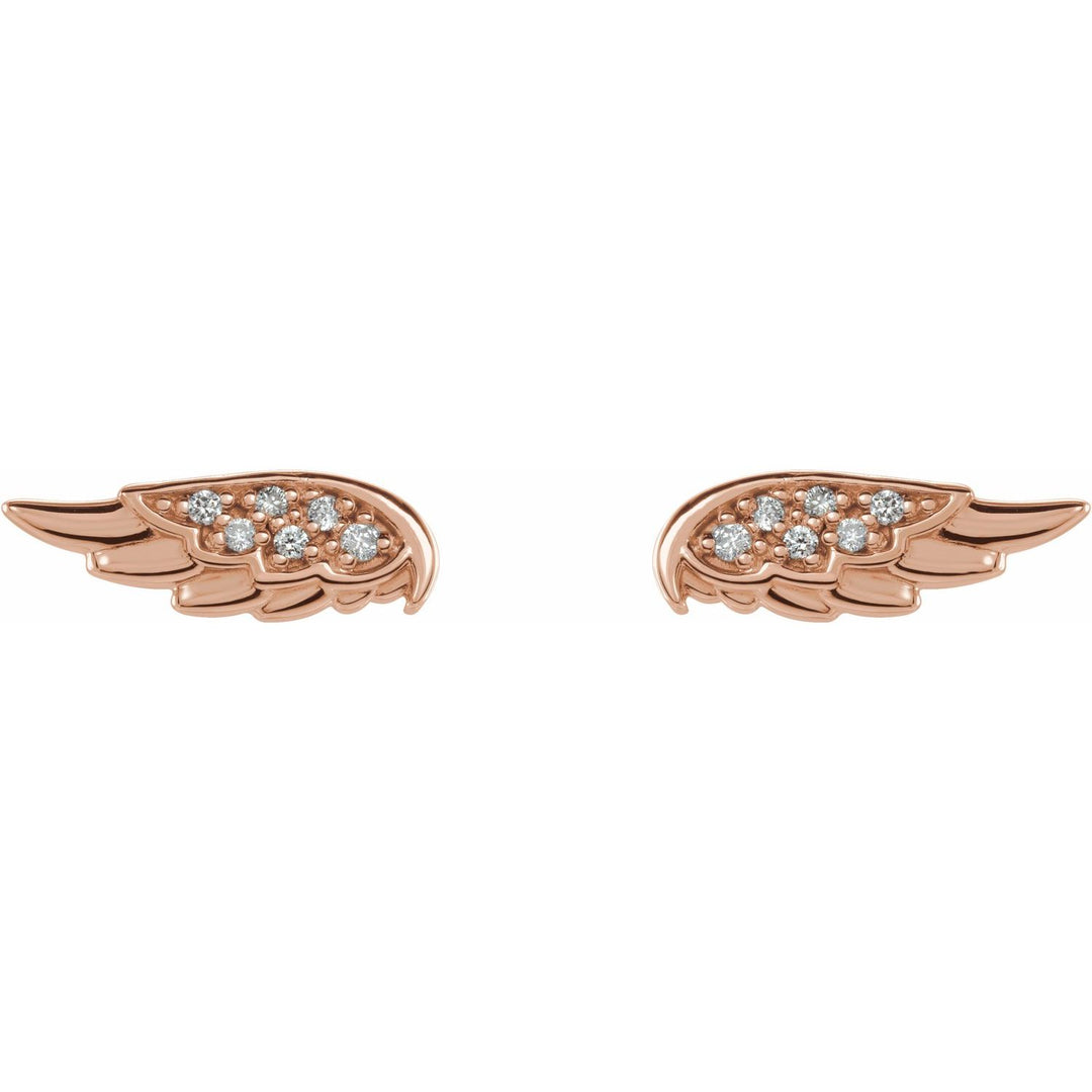 14K Rose Gold Diamond Angel Wing Earrings