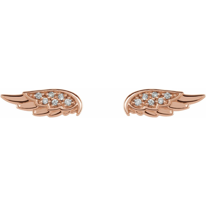 14K Rose Gold Diamond Angel Wing Earrings