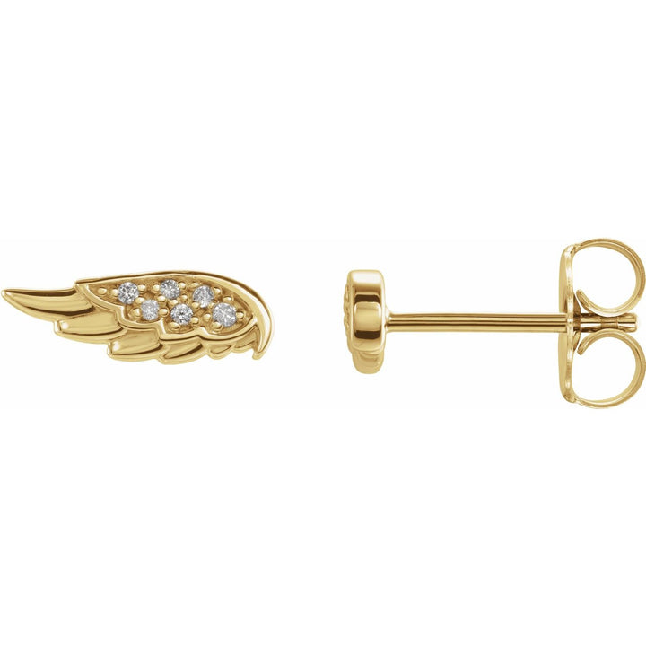 14K Yellow Gold Diamond Angel Wing Earrings
