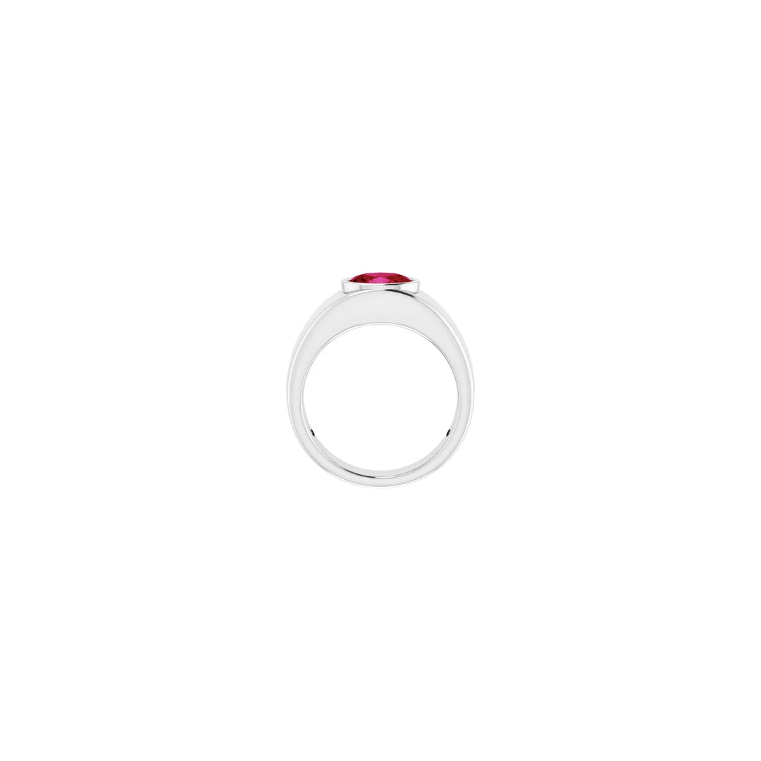 14K White Lab-Grown Ruby Men's Ring