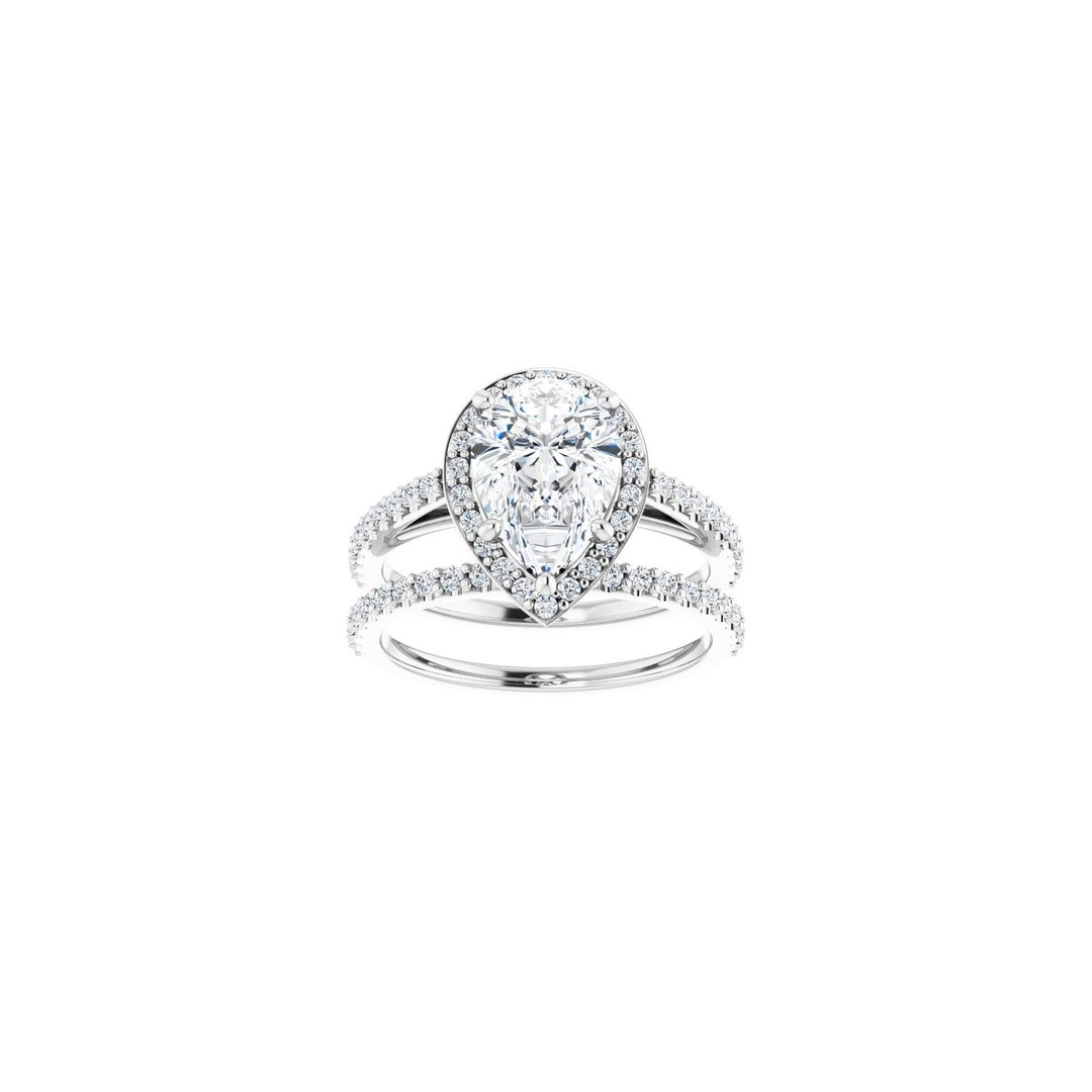 Platinum Halo Engagement Ring with Pear Brilliant Diamond