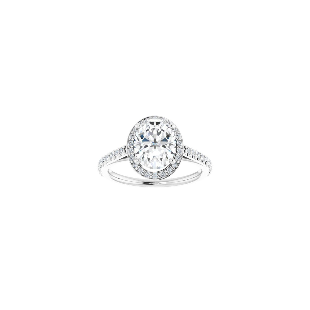 Platinum Halo Engagement Ring with an Oval Brilliant Diamond