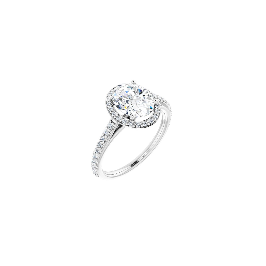 Platinum Halo Engagement Ring with an Oval Brilliant Diamond