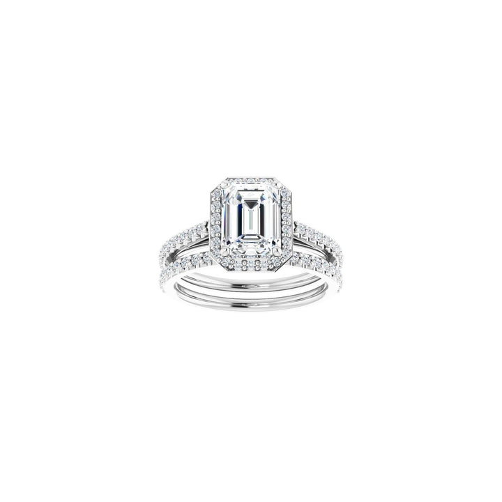 Platinum Halo Engagement Ring with an Emerald-Cut Diamond