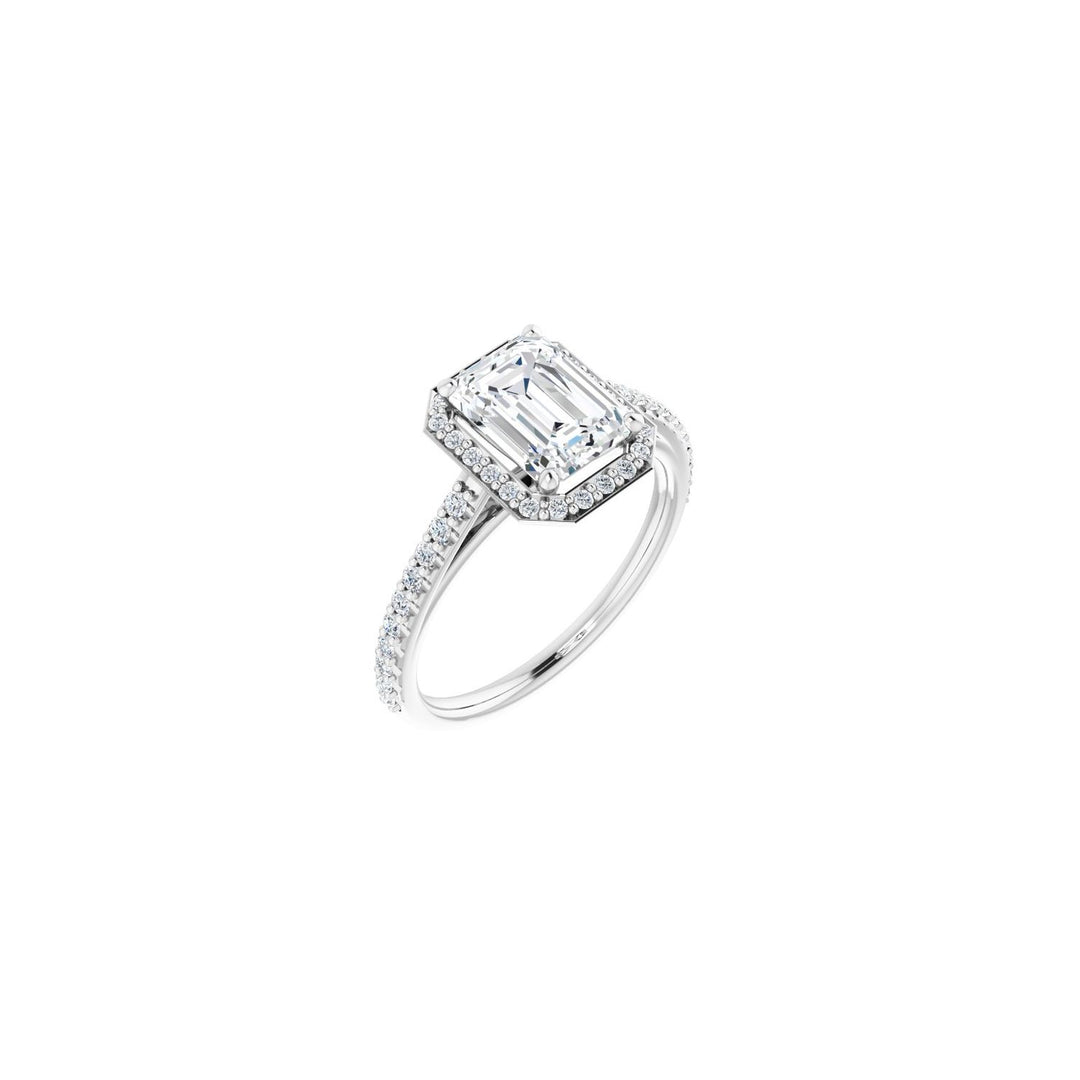Platinum Halo Engagement Ring with an Emerald-Cut Diamond