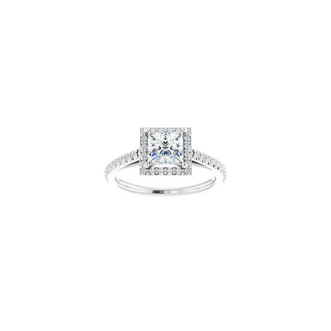 Halo Style Engagement Ring with a Princess-Cut Diamond in Platinum