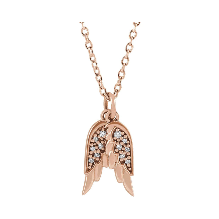 14K Rose Gold Diamond Angel Wings 16-18" Necklace