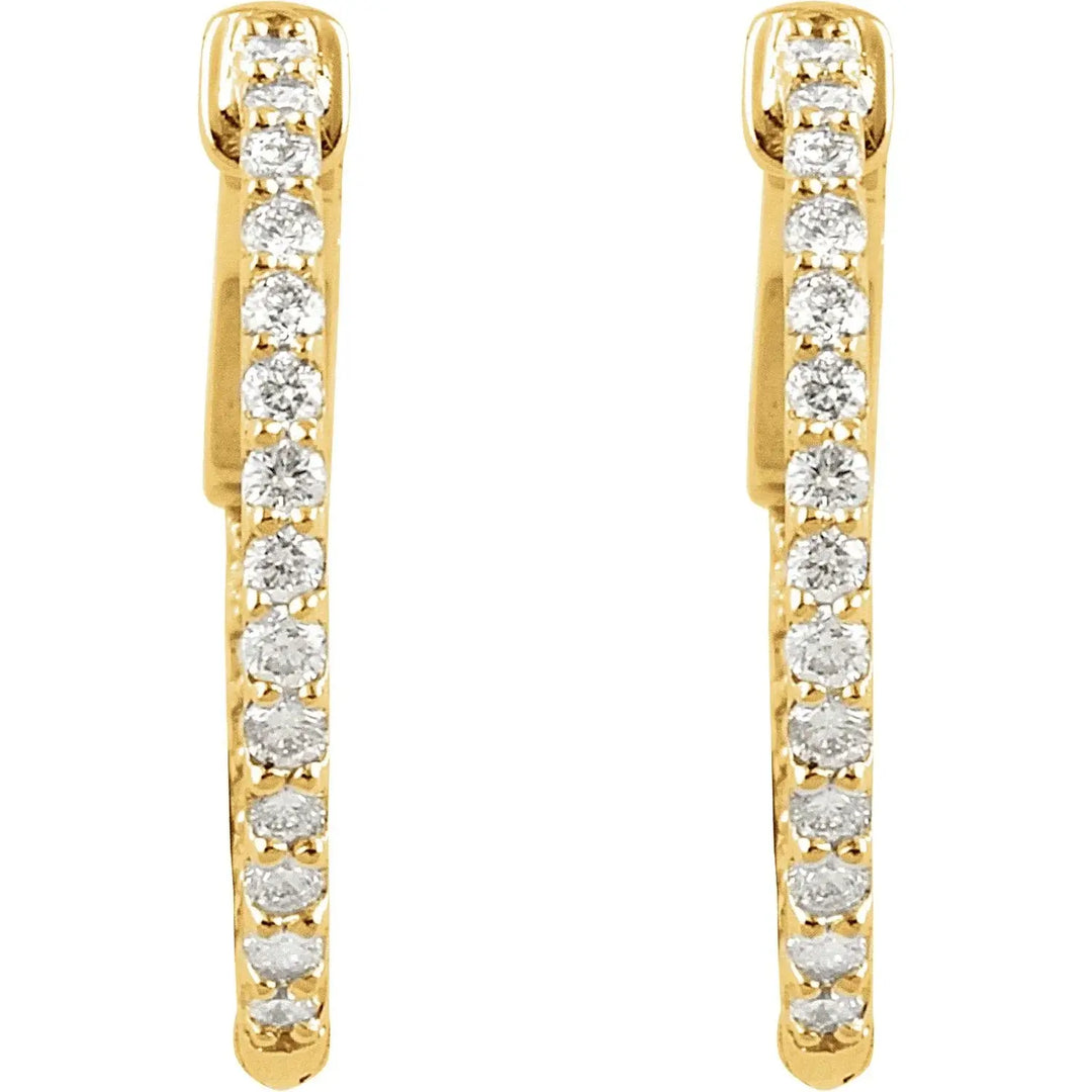 14K Yellow Gold Diamond Inside-Outside Hinged Hoop Earrings