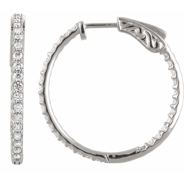 14K White Gold Diamond Inside-Outside Hinged Hoop Earrings