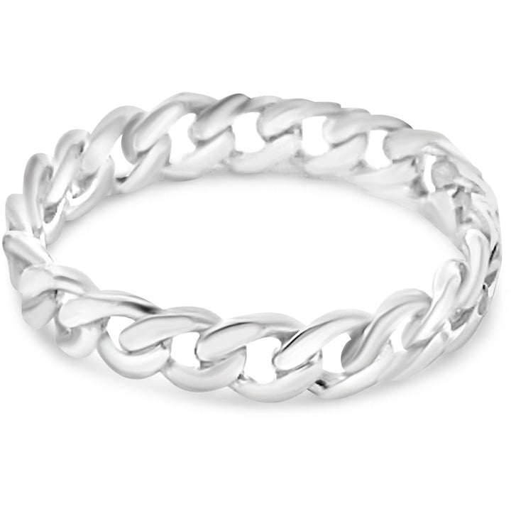 Sterling Silver Rhodium Plated Cuban Ring 3.4 mm